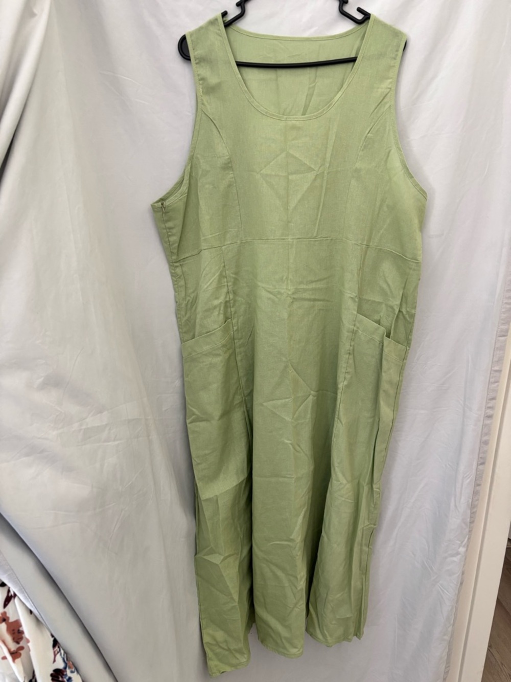 Light Green Sleeveless Linen Blend Maxi Dress with Pockets